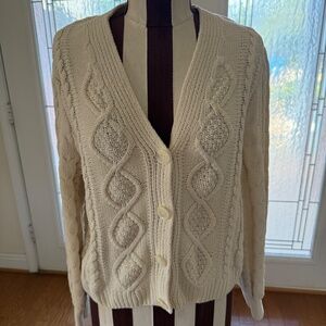 Hazel Moon Cable Knit Button Cardigan Sweater Women's Sz Small Cream Cottagecore